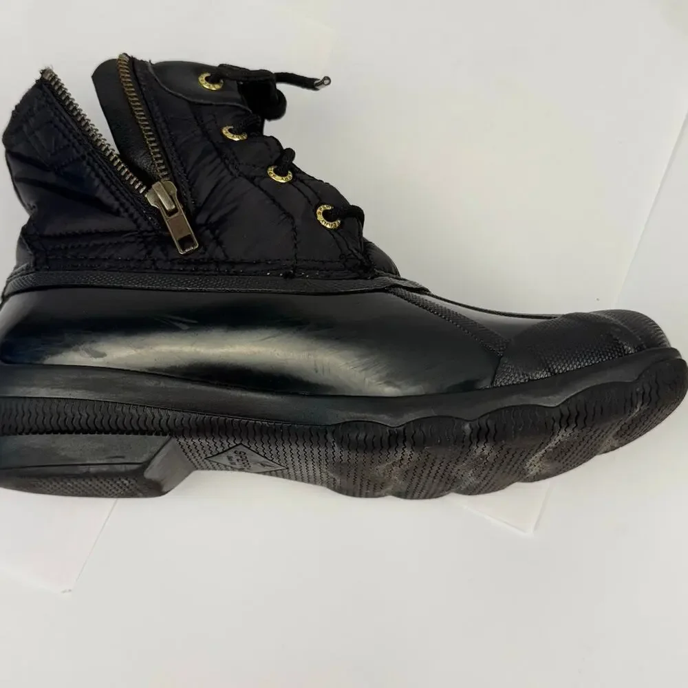 Sperry Black Waterproof Rubber‎ Nylon Quilted Lace Up Gulf Duck Fleece Boots 7M
